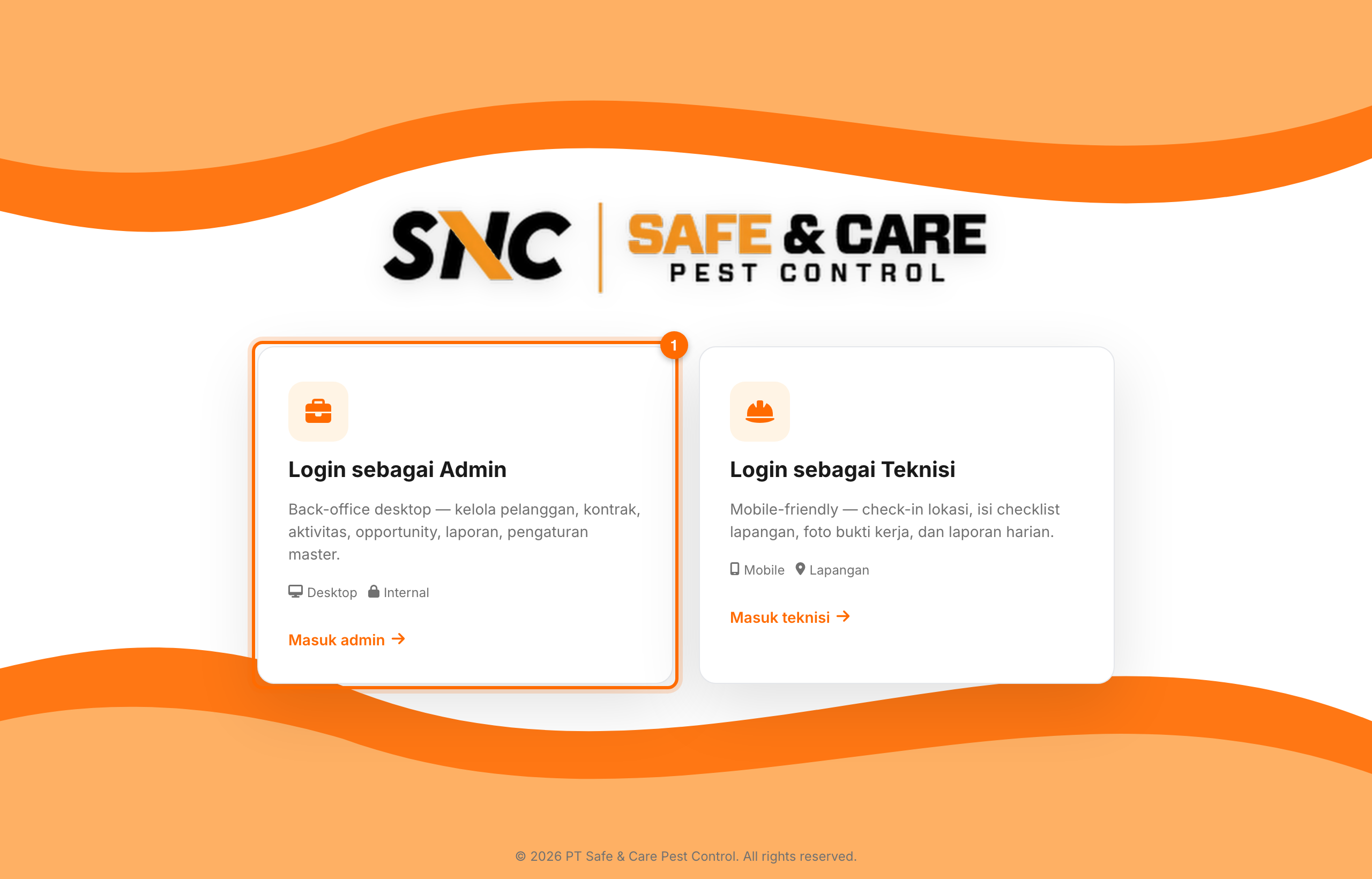 Langkah 1: Cara masuk ke panel SafenCare (Admin, Supervisor, Gudang)